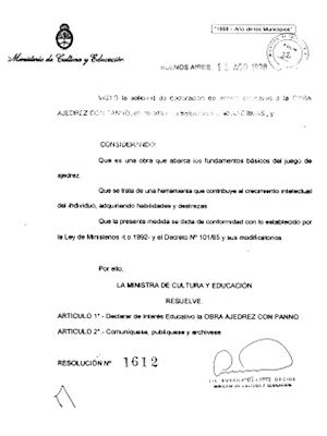 Declaración de Interés Educativo del Curso Ajedrez con Panno Declaración de Interés Educativo del Curso Ajedrez con Panno